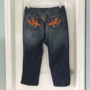 Venezia Women's Denim Capri Pants, Embroidered, 5 Pockets, Excellent Cond, Sz 16